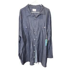 Mutual Weave Denim Blue Dark Indigo Long Sleeve Button Up Shirt Size 2XLT